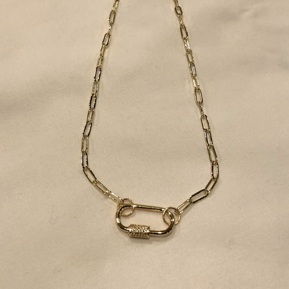 Paper clip chain with CZ pave closure on clasp